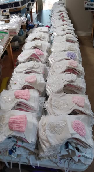 Bereavement gowns packaged and ready to ship to hospitals